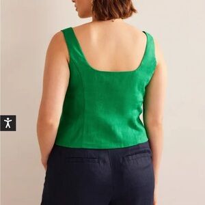 Boden square neck linen top in emerald. Brand new.
